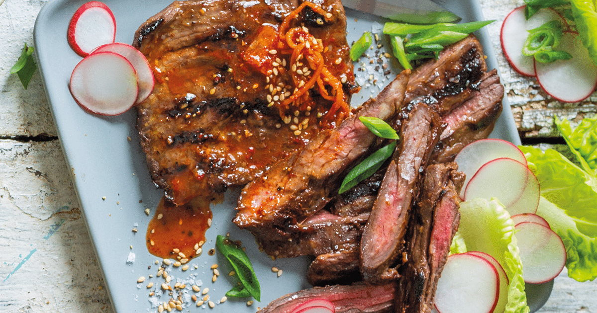 Korean beef bulgogi with kimchi